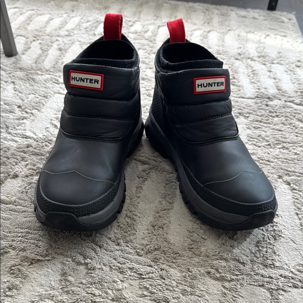 Hunter Black and Red Rain & Snow Boots with Slip-On Design